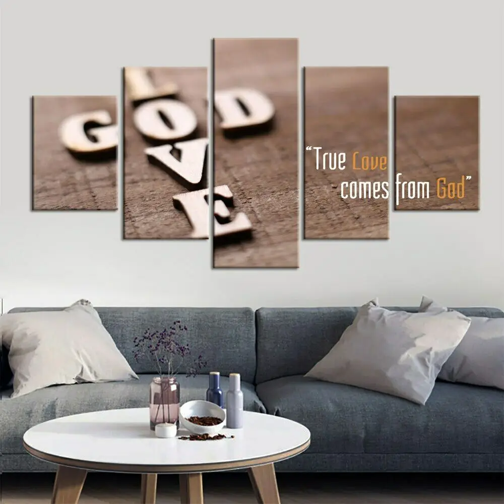 

Love God Christian Jesus Quote 5 Piece No Framed Canvas Picture Print Wall Art Canvas Painting Wall Decor for Living Room