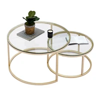 Table basse en fer 2 en 1, mode petit appartement, salon, Table basse ronde en verre trempé pour canapé, Table basse d'appoint 3