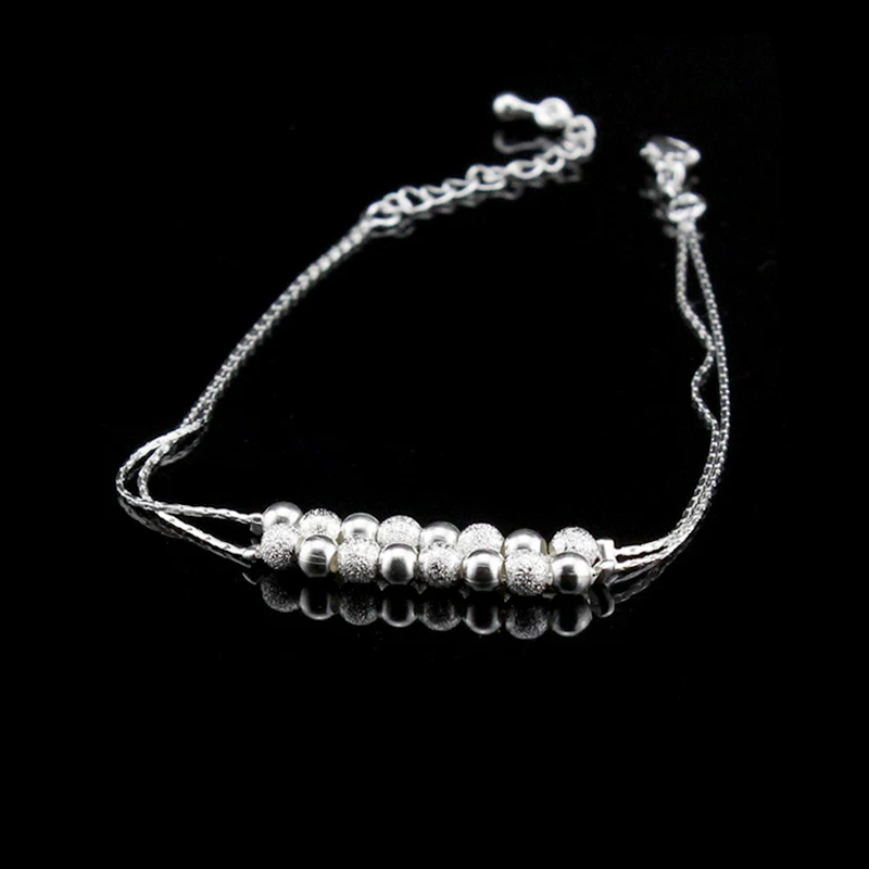 Double Layer Ball Bead Women Anklet 925 Sterling Silver Frosted Beads Pendant Foot Chain Beach Anklets Bracelet Jewelry anklet bracelets,silver anklets,ankle chain