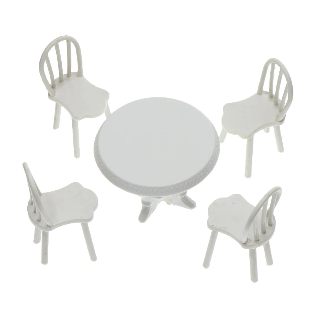 1:20 Mini Kitchen Furniture Table 4 Chairs DIY Kit Dollhouse Accessory White