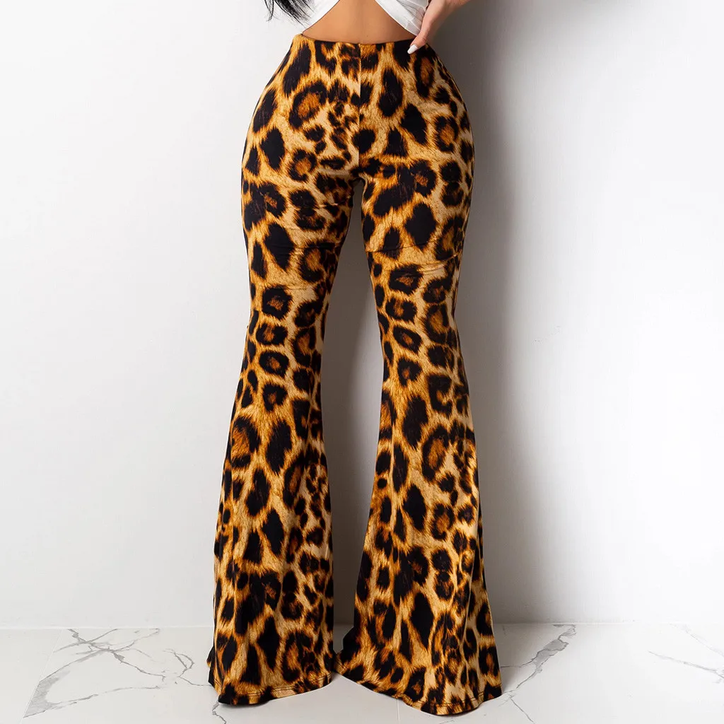 2019 уличная Женская леопардовая печать эластичная талия повседневные свободные широкие леггинсы брюки pantalones mujer pantalon femme
