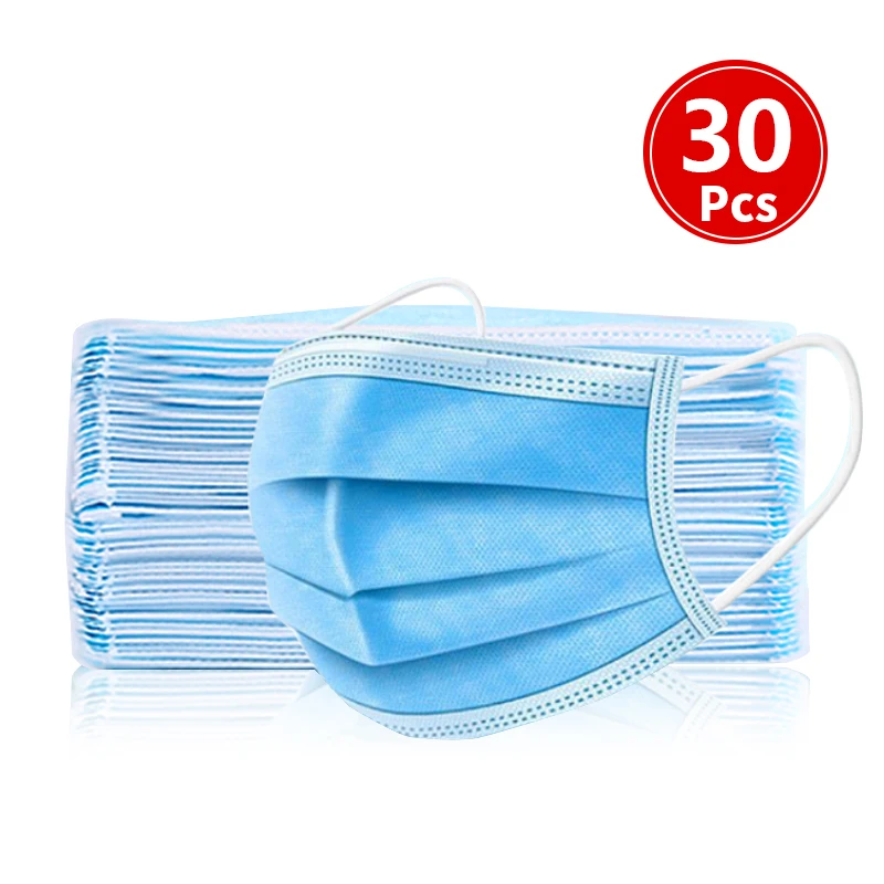 

30pcs 3 Layer Disposable Face Mask Protective Mask Anti-Pollution Dust Protection Mask Filter Elastic Ear Loop Dust Safety Masks