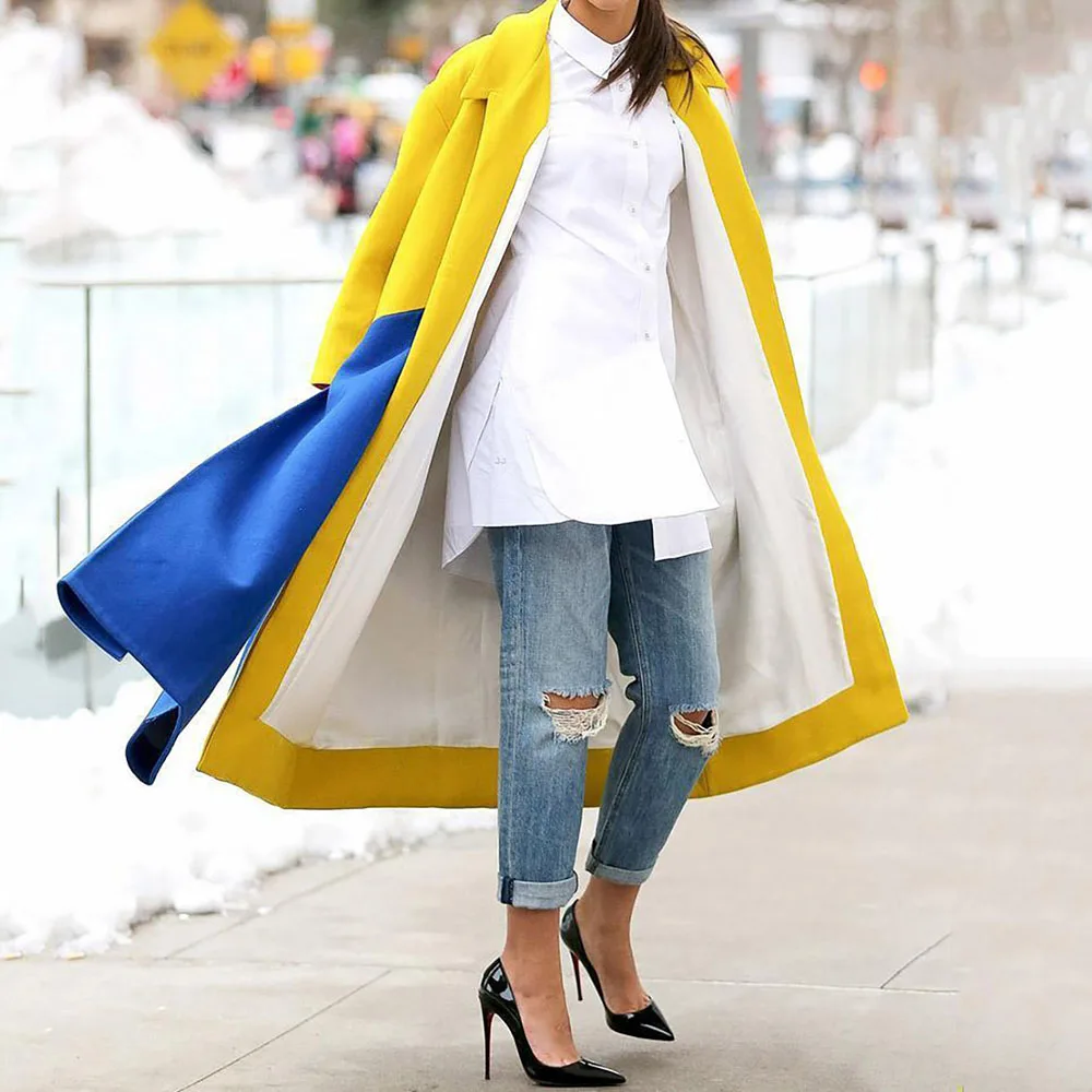 Женское зимнее пальто, модная офисная женская желтая ветровка, верхняя одежда, осень, повседневное женское длинное пальто большого размера XL
