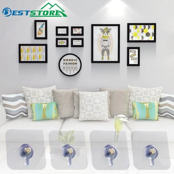 

4Pcs/Set Decorative Painting Photo Frame Hanging Hook Bathroom Wall Strong Suction Cup Sticking Nail