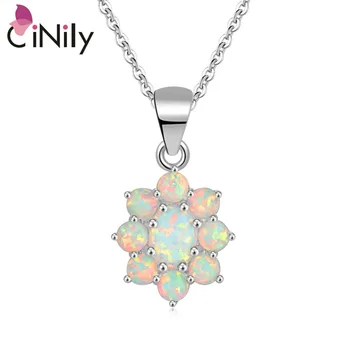 

CiNily White Fire Opal Pendants With Stone Silver Plated Flower Flora Blossom Charm Bohemia BOHO Natrual Jewelry Gift Girl Woman