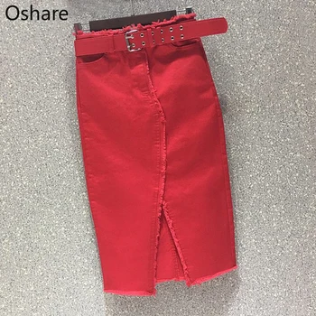 

Summer Casual Women Lady Red Black Green High Waisted Tassel Stretch Pencil Denim Skirt , Womens Elastic Jeans Skirts