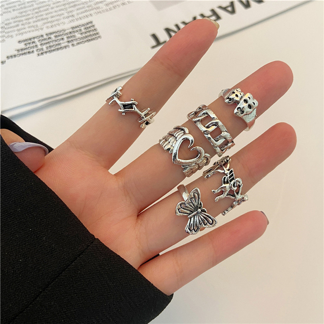 Punk Cool Hiphop Chain Rings Multi-layer Adjustable Open Finger Rings Set Alloy Man Rings for Women Party Gift Jewelry