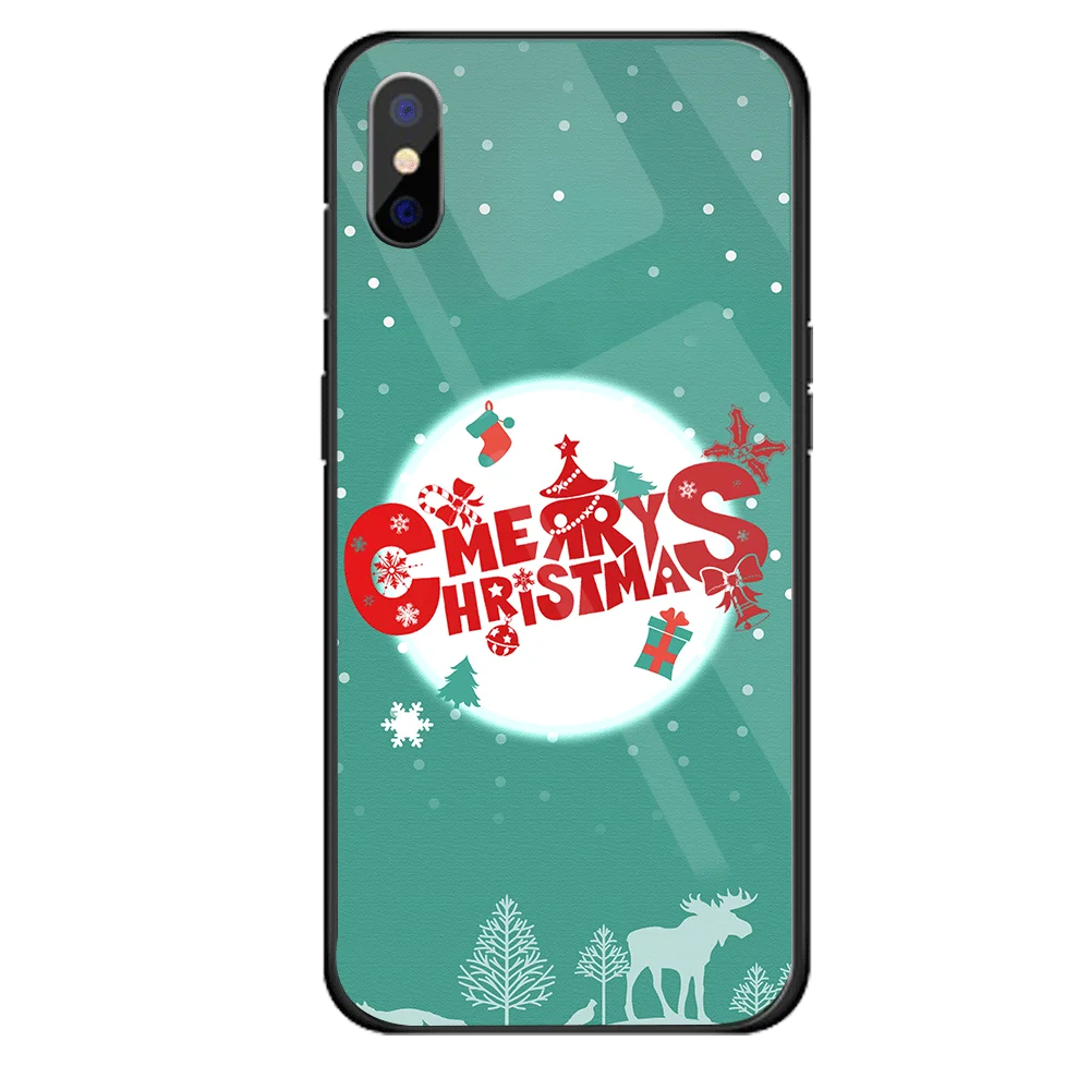 Роскошный Рождественский чехол для iPhone X XS XR XSMAX, жесткий стеклянный чехол Чехол для iPhone 5 5S SE 6 6S 7 8, новогодний подарок, Conque - Цвет: 02