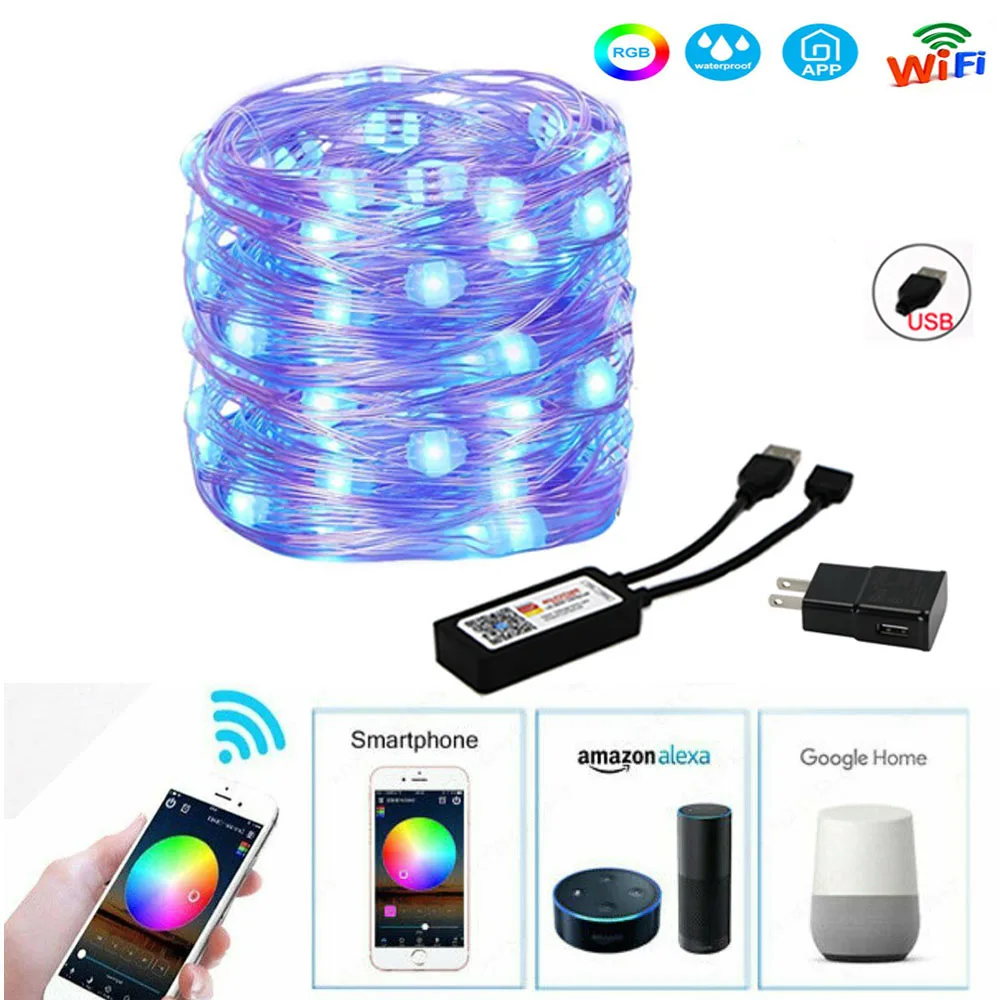 Tuya Wi-Fi USB Мощность питания 5 в разных цветов RGB время Управление Рождественская