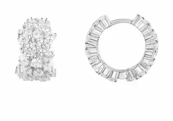 

925 Sterling Silver New Fashion crystal Flower earring charm CZ gem Stones Floral Earrings Statement Ear Jewelry Hoop Earrings