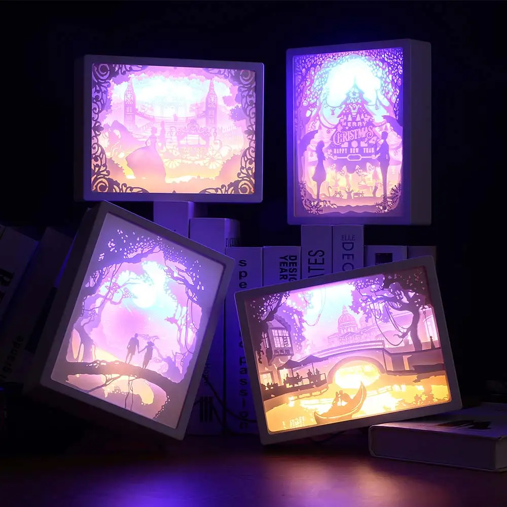 

Carved Decor Lamp 3D USB Charging Line Bedroom Bedside Christmas Gift Night Light Valentine'S Day Paper Carving Lights LED