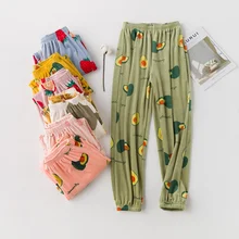 Модные Разноцветные толстые мягкие фланелевые пижамные брюки; сезон осень-зима; милые женские длинные домашние штаны с фруктами; штаны для сна с цветочным рисунком