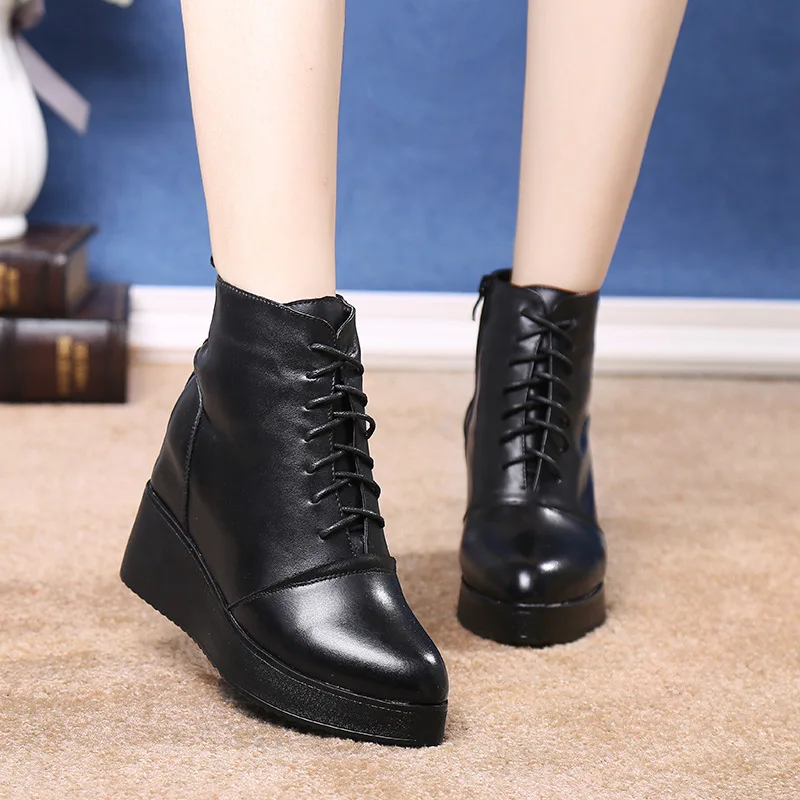 

Ozhouzhan Star Celebrity Style Short Boots Women's Elevator round Toe Shoes Side Zipper Martin Boots Dull Polish Women's Singles