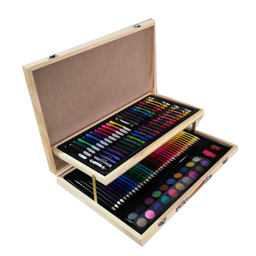 Günstig 108 Pcs Pinsel Malerei Set Holz Box Farbe Bleistifte Kunst Student Zeichnung Marker Tragbare Geburtstag Geschenk Kinder Kreide Büro