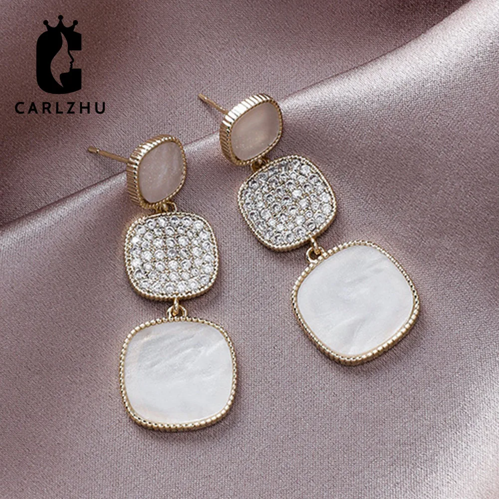 

Elegant Statement Earring 2020 CZ Zirconia White Square Geometric Drop Earrings For Women Crystal Luxury Wedding Brides Jewelry