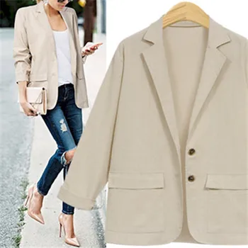 

Women Cotton Linen Blazer Single Breasted Office Work Business Coat Jacket Long Sleeve Pocket Outerwear