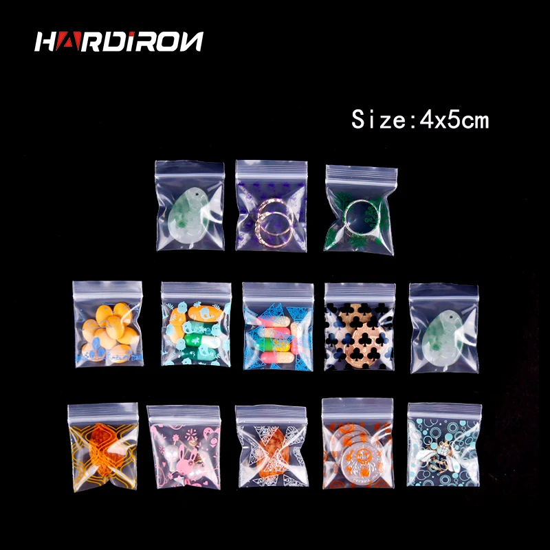 

HARDIRON 4x5cm Thickened Transparent Zipper Lock Bag Cute Cartoon Transparent Plastic Bag Jewelry Storage Packaging Bag