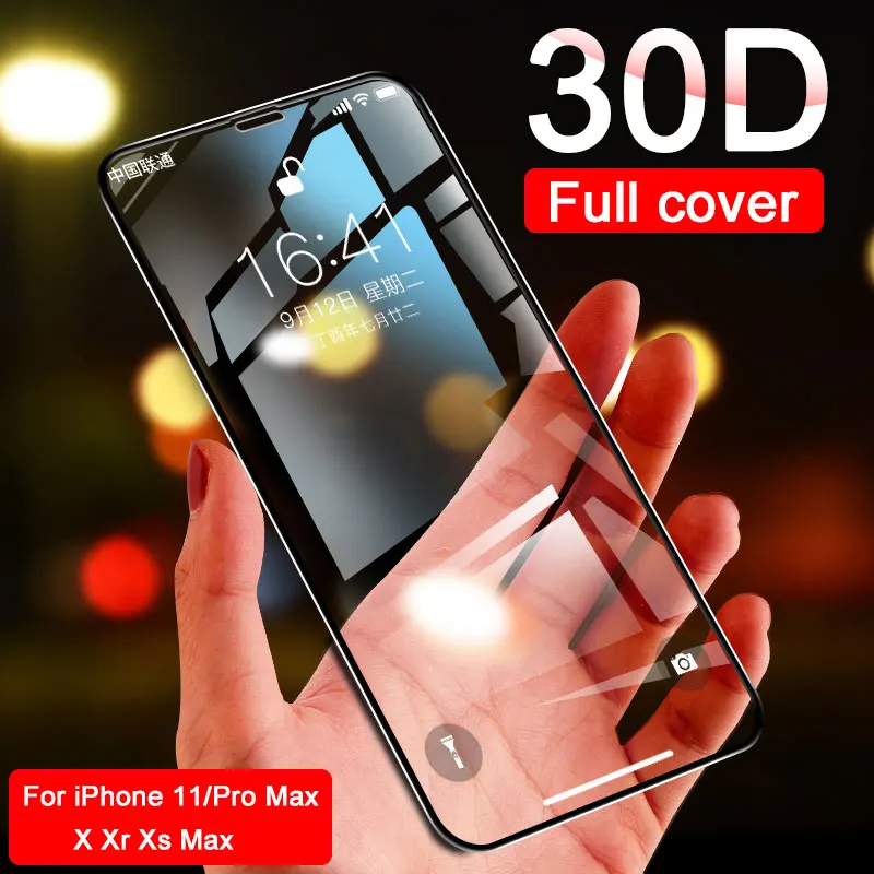 30d capa completa curvo vidro temperado para iphone 11 pro x xr xs max protetor de tela de vidro protetor de proteção iphone 6 7 8 mais filme