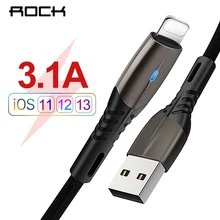 ROCK 3.1A цинковый сплав USB кабель для iPhone X 8 7 6 6S plus 5 5S кабель высокопрочный кабель передачи данных для быстрой зарядки быстрое зарядное устройство для apple