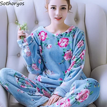 

Pajama Sets Women High Quality Comfortable O-neck Long Sleeve Pajamas for Womens Korean Style Trendy New Fashion Lovely Printed