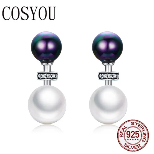 

COSYOU High Quality 100% 925 Sterling Silver Double Ball Elegant Exquisite Stud Earrings for Women Fashion Silver Jewelry SCE304