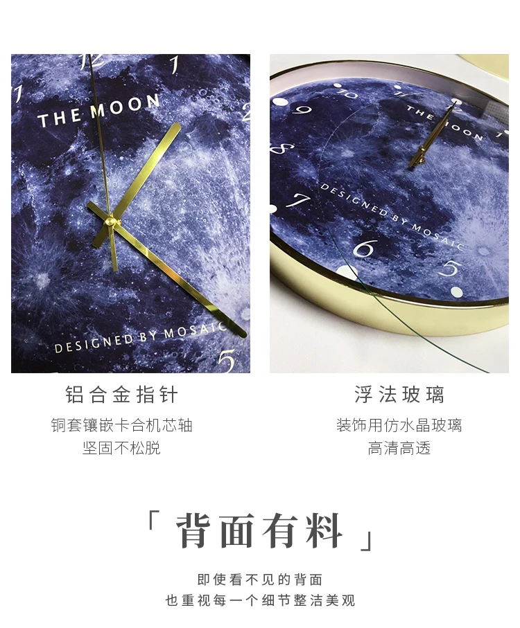 Современные настенные часы Pace Moon с большими металлическими планетами, темно-синие настенные часы, домашний декор, бесшумная художественная спальня, Reloj Cocina, подарок SC613