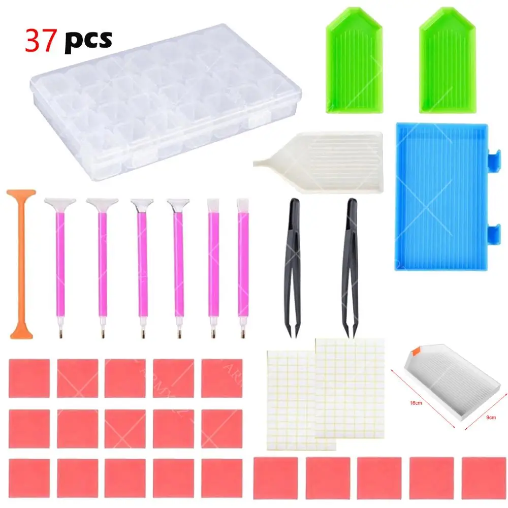 

37pcs DIY Craft Accessories Set 5D Diamond Painting Tools Kit Crystal Rhinestones Pick Up Storage Box for DIY Art Craft hot sale