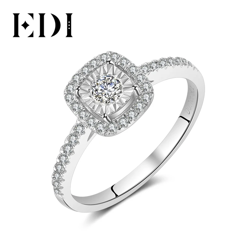 EDI классический Halo 0.34 cttw натуральным Кольца с алмазами 14 К 585 Белое золото Обручальные кольца украшения для Для женщин