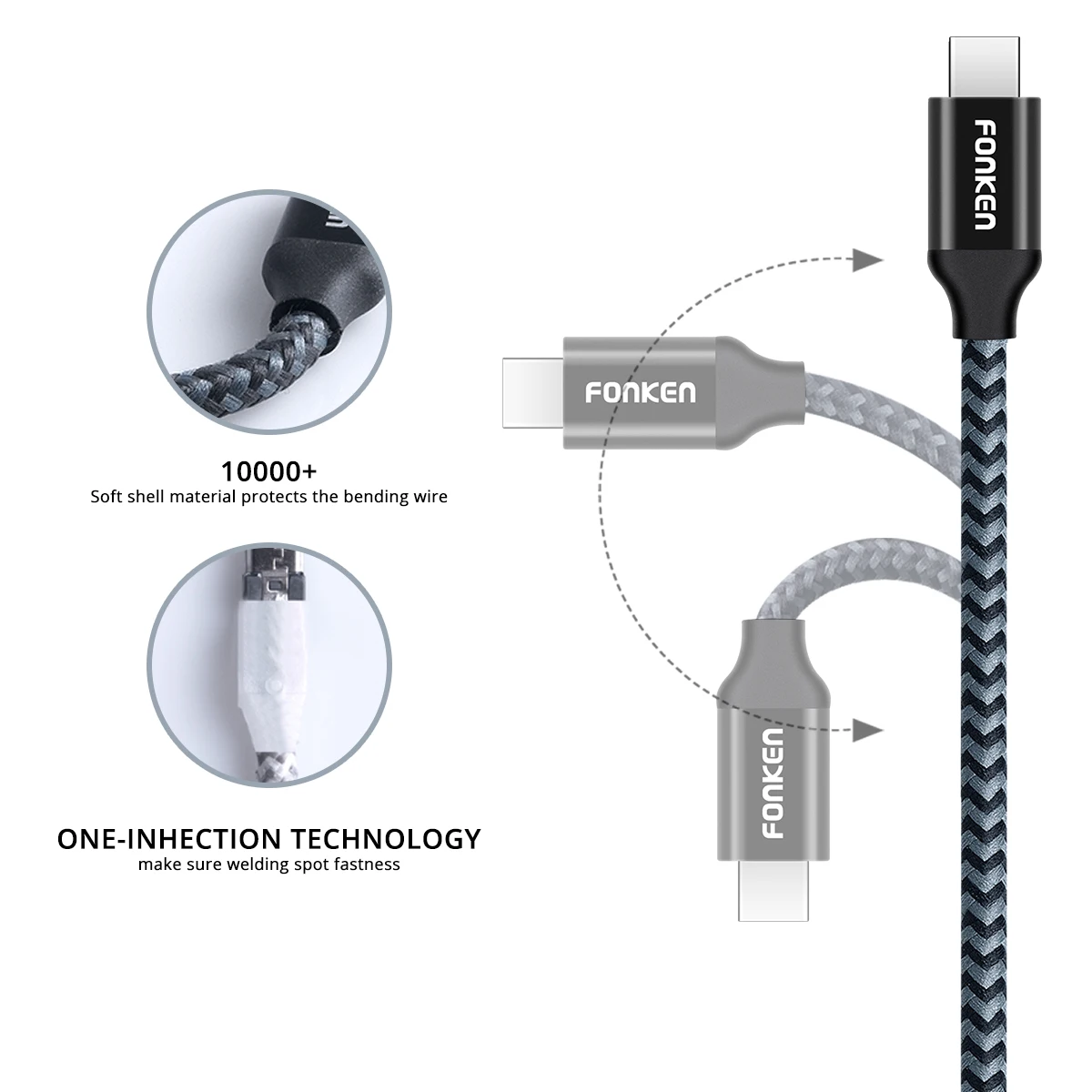 FONKEN type C USB кабель Быстрая зарядка для телефона зарядный шнур быстрое зарядное устройство 3 м 2 м 1 м Tipo C 3A Android Мобильный нейлоновый провод для передачи данных