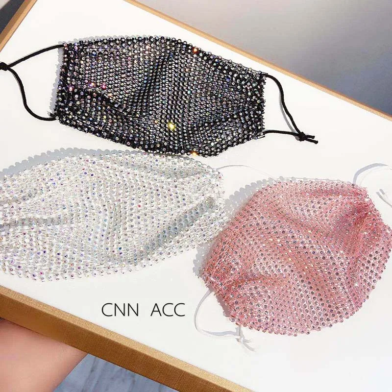 Fashion Adult Women Mask Hot Style Mesh Flash Rhinestone Mask Party Outdoor Jewelry Black Pink White Accessories JL