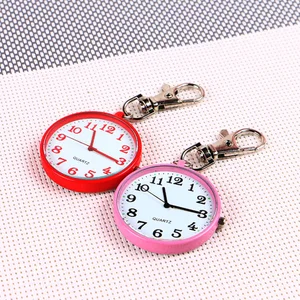 Reloj de bolsillo de cuarzo para hombre y mujer, llaveros, relojes de esfera redonda, colgante Simple portátil, regalos de moda