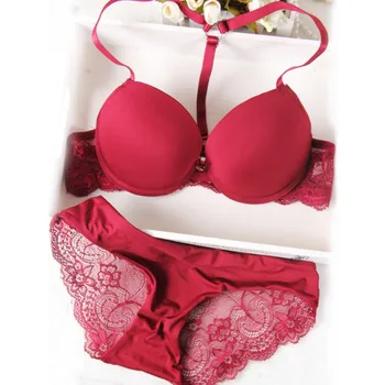 

Sanderala Deep V Sexy Women Push Up Y-line Lolita Lingerie Underwear Solid Color Women Underwire Seamless Bra & Panty Sets