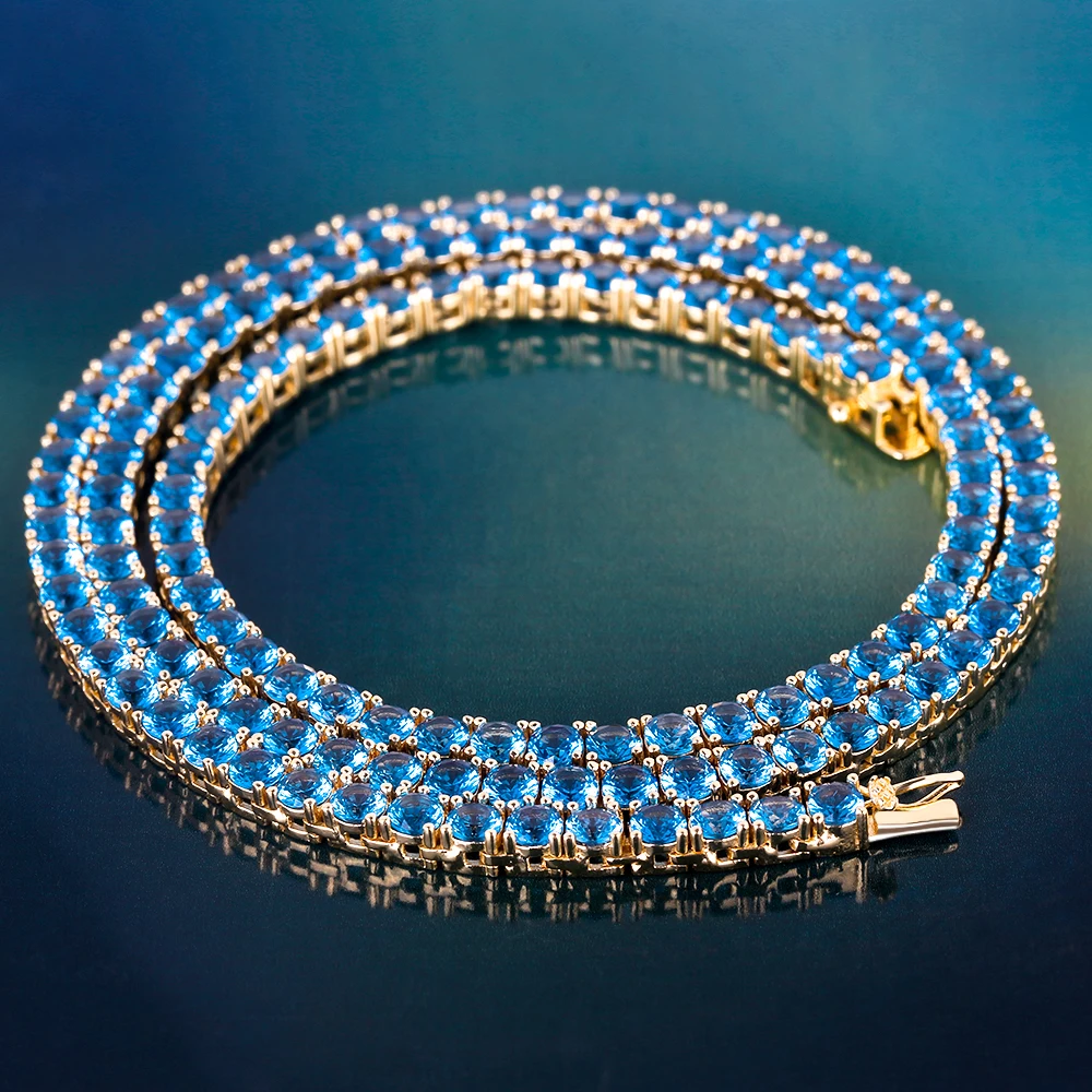 Blue Tennis Necklace Chain 4mm 