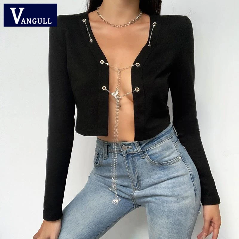 Vangull цепь с плетением бабочка черный кардиган длинными рукавами футболка
