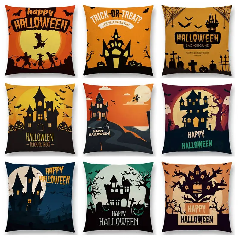 Happy Halloween Scary Night Moon Skull Witch Pumpkin Zombie Vampire Ghost Castle Cemetery Cushion Cover Beautiful Pillow Case | Дом и сад