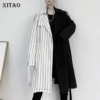 

XITAO Occident Style Trench Coat for Women Stripe Splicing Streetwear Plus Size Windbreaker Fashion Spring New Long Tops DMY2459