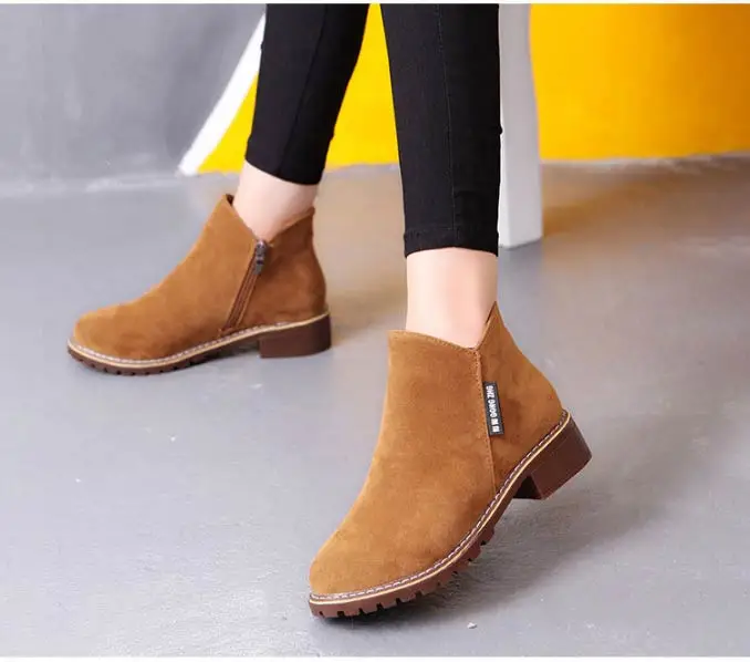 Winter boots women sneakers square heel casual shoes woman 2019 fashion side zipper solid adult women ankle boots women shoes (2)