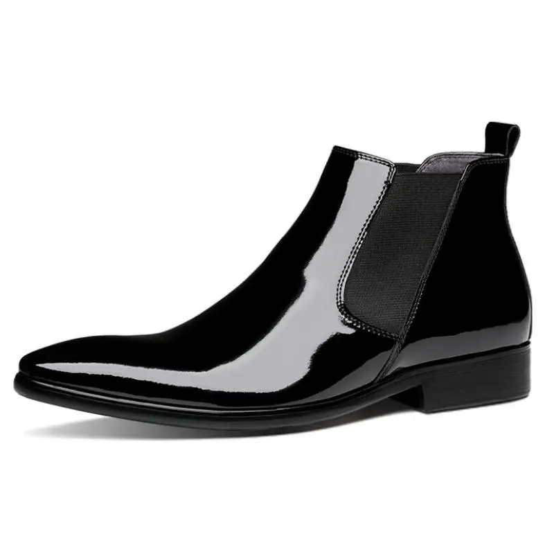 

Ботинки мужские классические из лакированной кожи, Классические полусапожки Челси, заостренный носок, без застежки, деловые офисные Ботинки, размеры 38-44