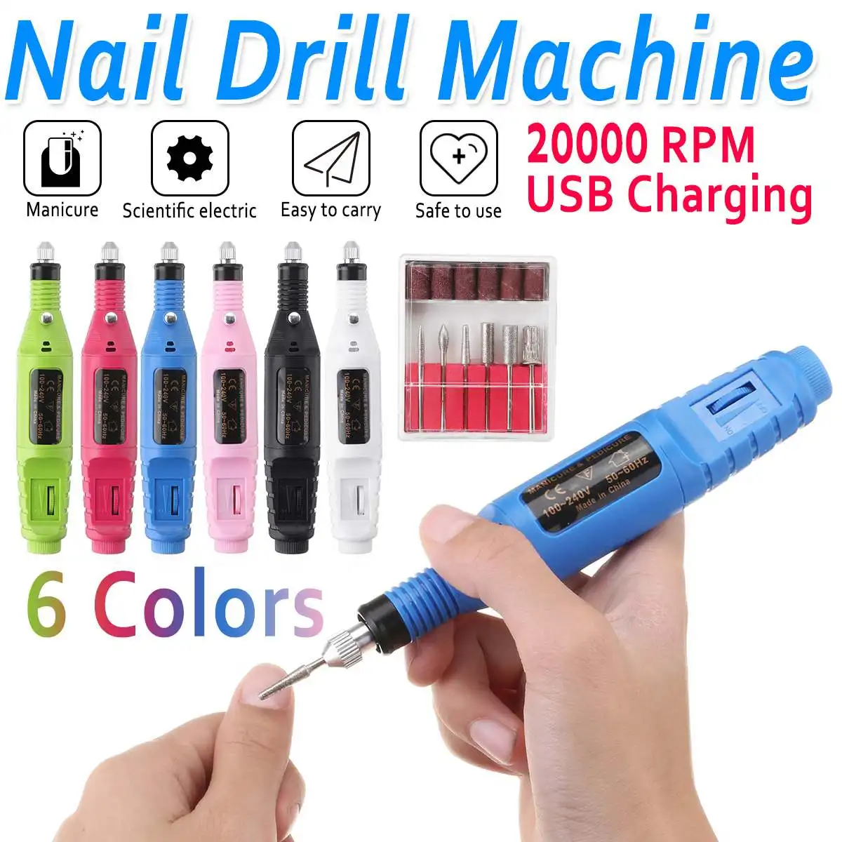 20000 ОБ/мин USB профессиональный Электрический Маникюр Педикюр Мини Портативный Ручка Форма электрическое сверло для ногтей набор кутикулы бит