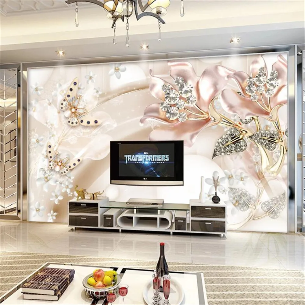 Milofi custom 3D wall decoration mural wallpaper European high-end jewelry flower indoor background wall decoration painting