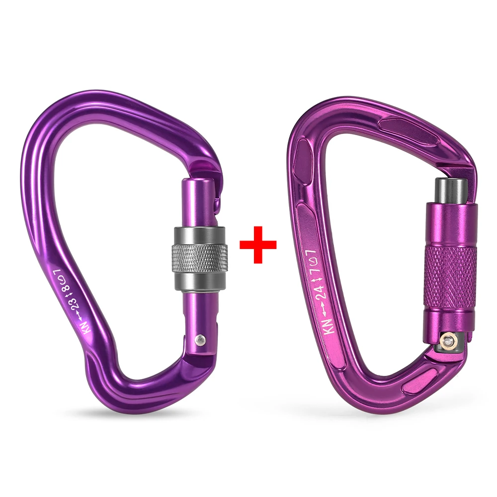 23KN Twist Gate Carabiner 24KN Auto Locking Carabiner Screw Gate D Shape Buckle Keychain Rappelling Hammock Locking Clip D-ring - Color: purple Style 2