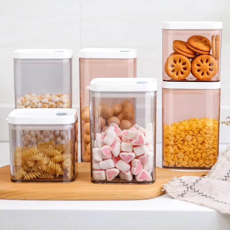 

Plastic Food Storage Container Jar Set Transparent Moisture Proof Organizer Box Kitchen Sealed Containers For Cereals