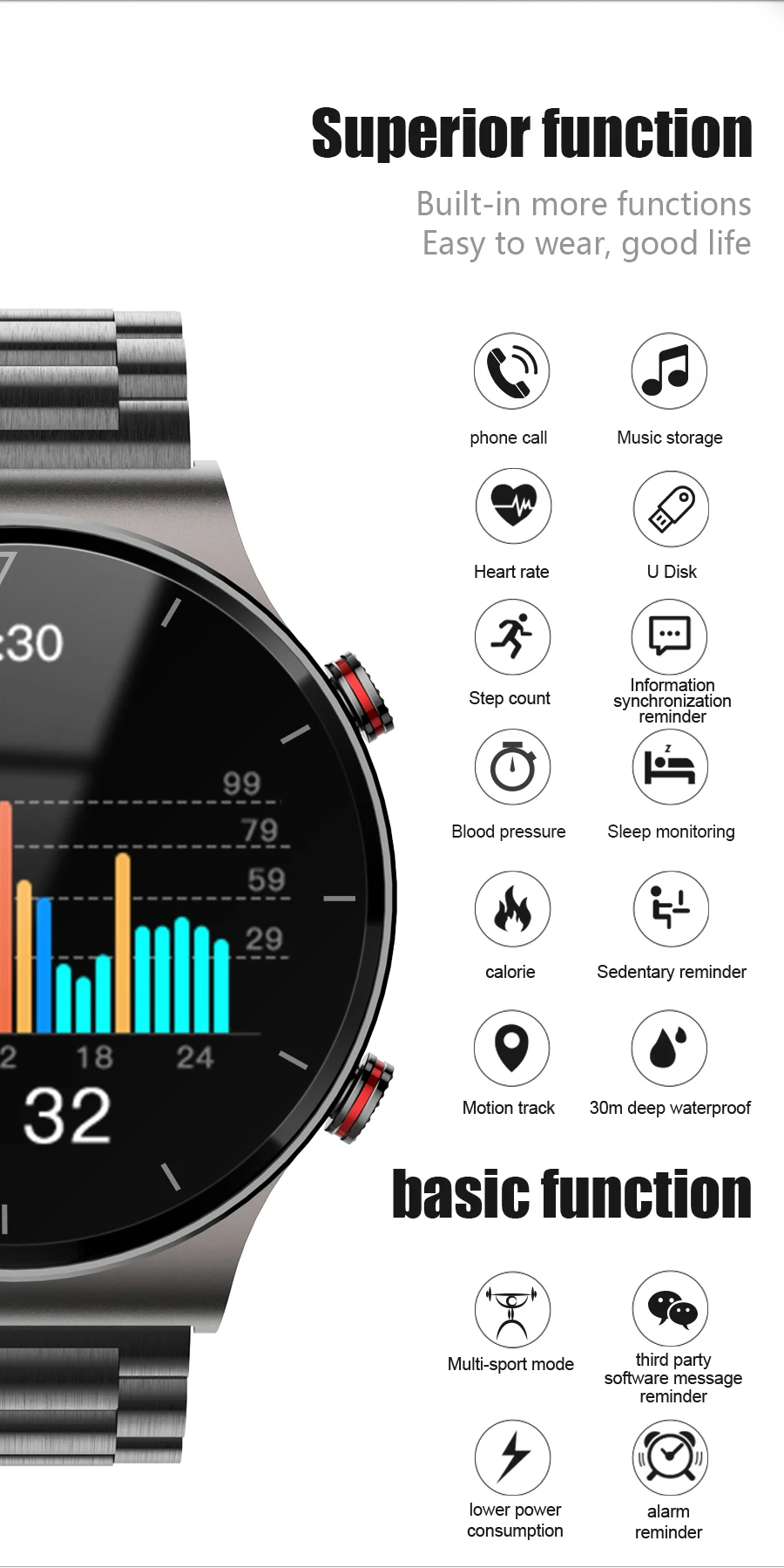 Men's Smart watch Sports watch Full screen touch Bluetooth call Heart rate monitoring IP67 waterproof For men 2 H64945e4894d641119c80e25847d37dddw