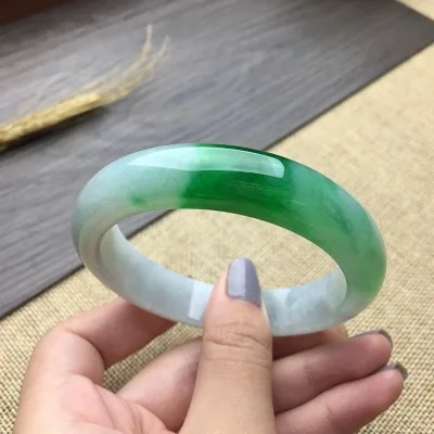 

Zheru jewelry natural Burmese jade 54-64mm green two-tone bracelet elegant princess jewelry, best gift