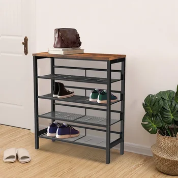 

Multifunctional 5-layer Shoe Rack Wooden Metal High-quality Space-saving Durable Household Tools Adjustable Storage Rack
