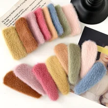1Pcs Bulu Imitasi Tetesan Air Square Klip Rambut Mewah Jepit Rambut Musim Gugur Musim Dingin Lembut Padat Warna Jepit Rambut Aksesoris Rambut Poni Klip(China)