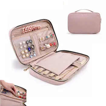 

Multifunctional Jewelry Storage Pouch Portable Jewelry Storage Box Organizer Travel Jewelry Carrying Bag - Size M (Pink)