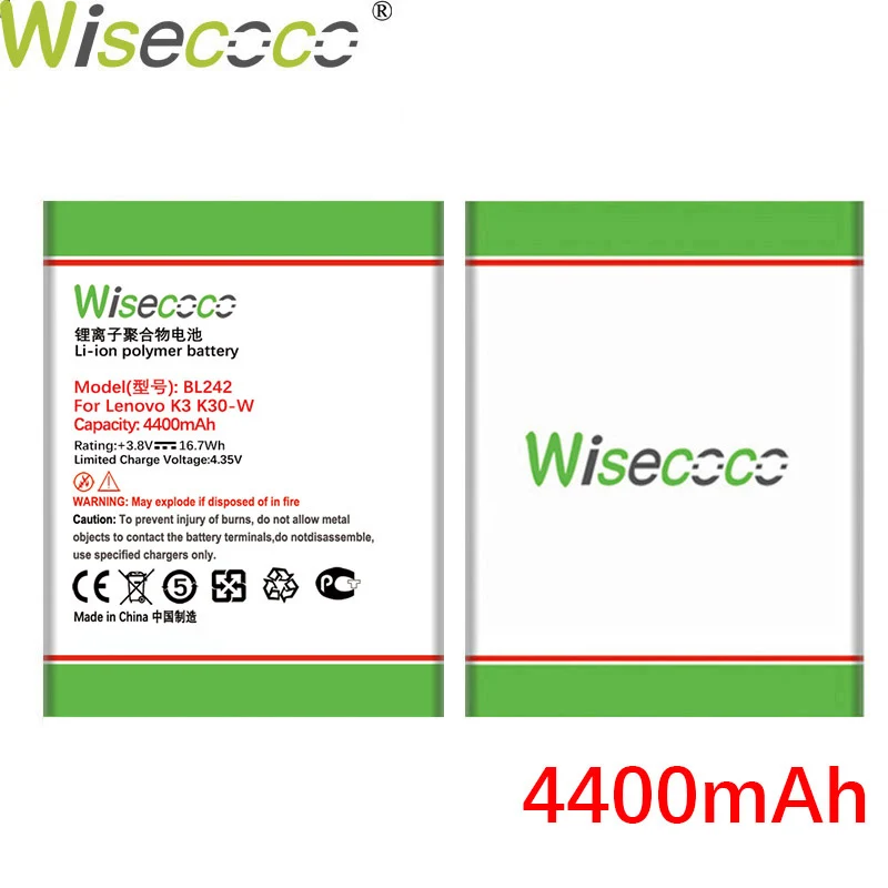 Аккумулятор WISECOCO BL242 на 4400 мАч для Lenovo K3 K30 W T A6000 A3860 A3580 A3900 A6010 Plus мобильный телефон