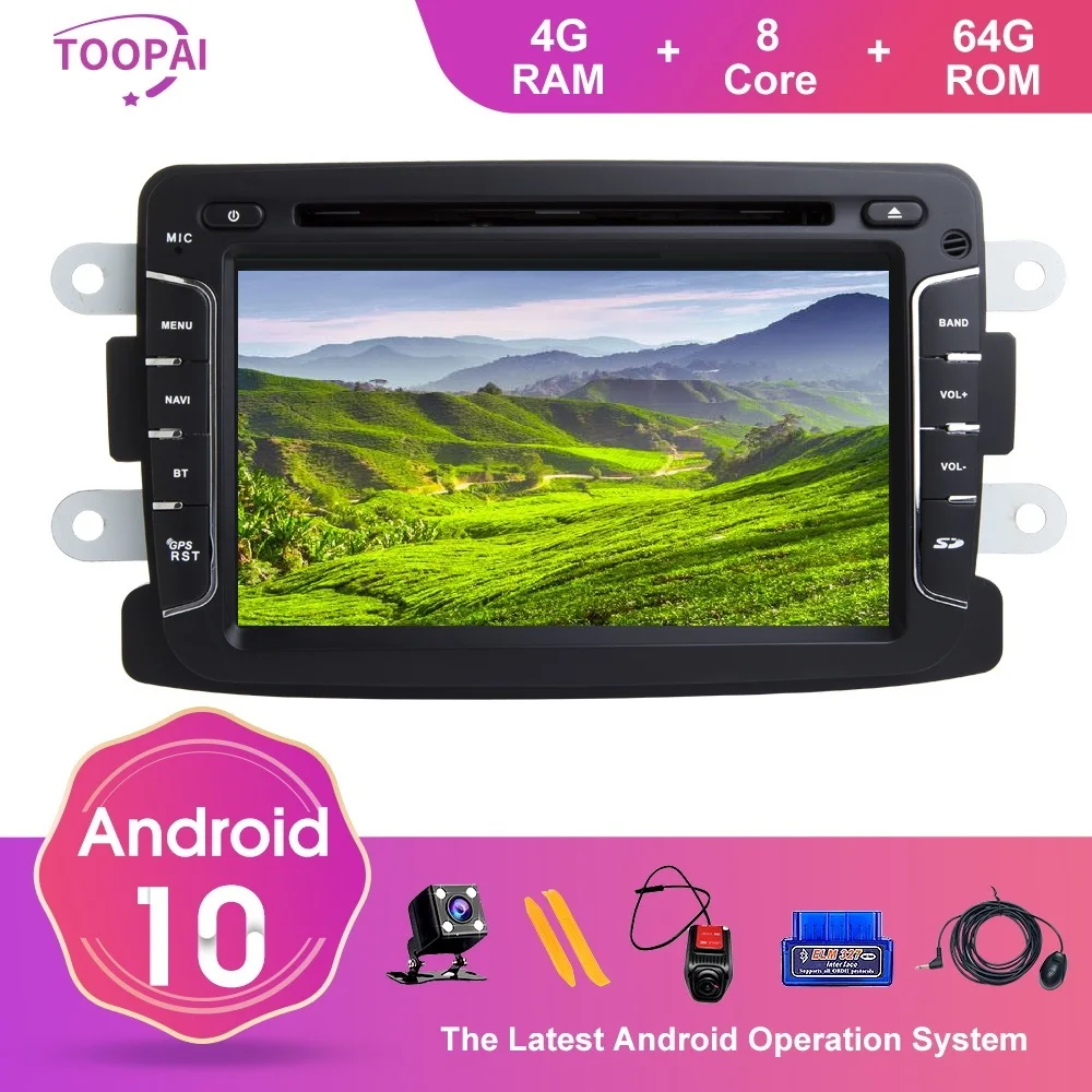 

TOOPAI Android 10 For Renault Duster Dacia Logan Sandero Xray 2 GPS Navigation Multimedia Auto FM Radio Stereo Head Unit DVD SWC