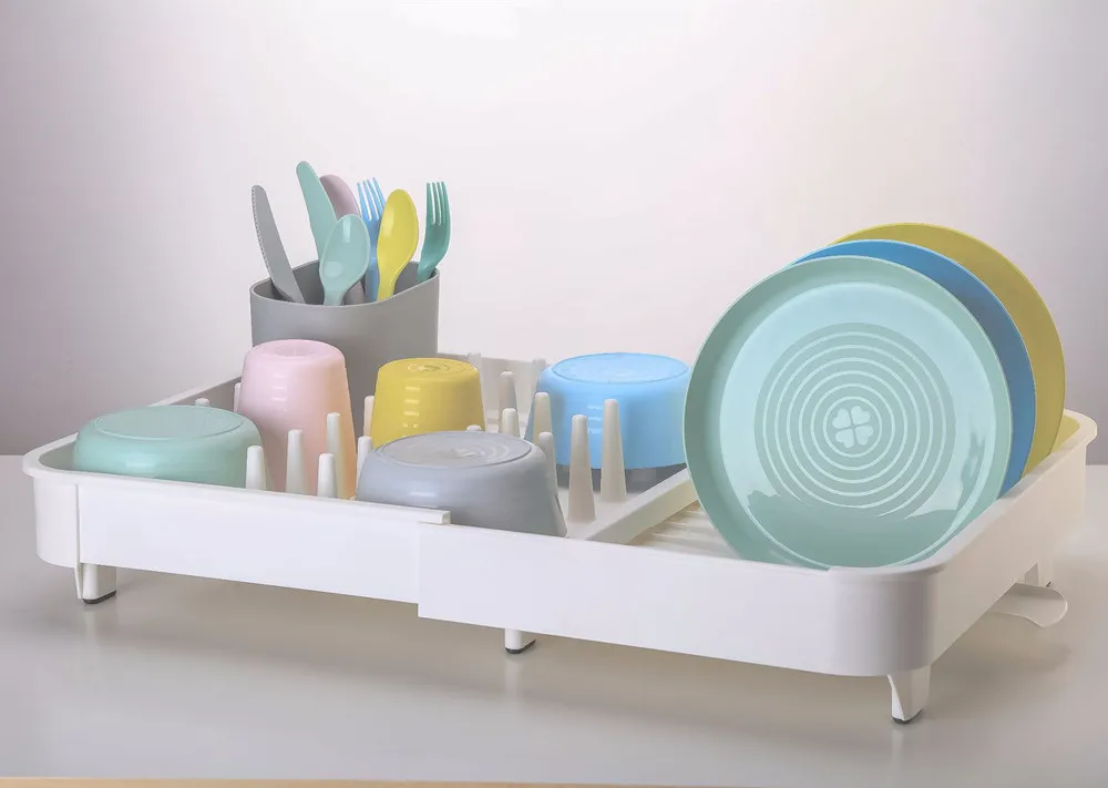 

Plastic Scalable Kitchen Drying Dish Rack Expandable Sink Drain Holder Cutlery Drainer Accessories Storage Plate Organizer Shelf